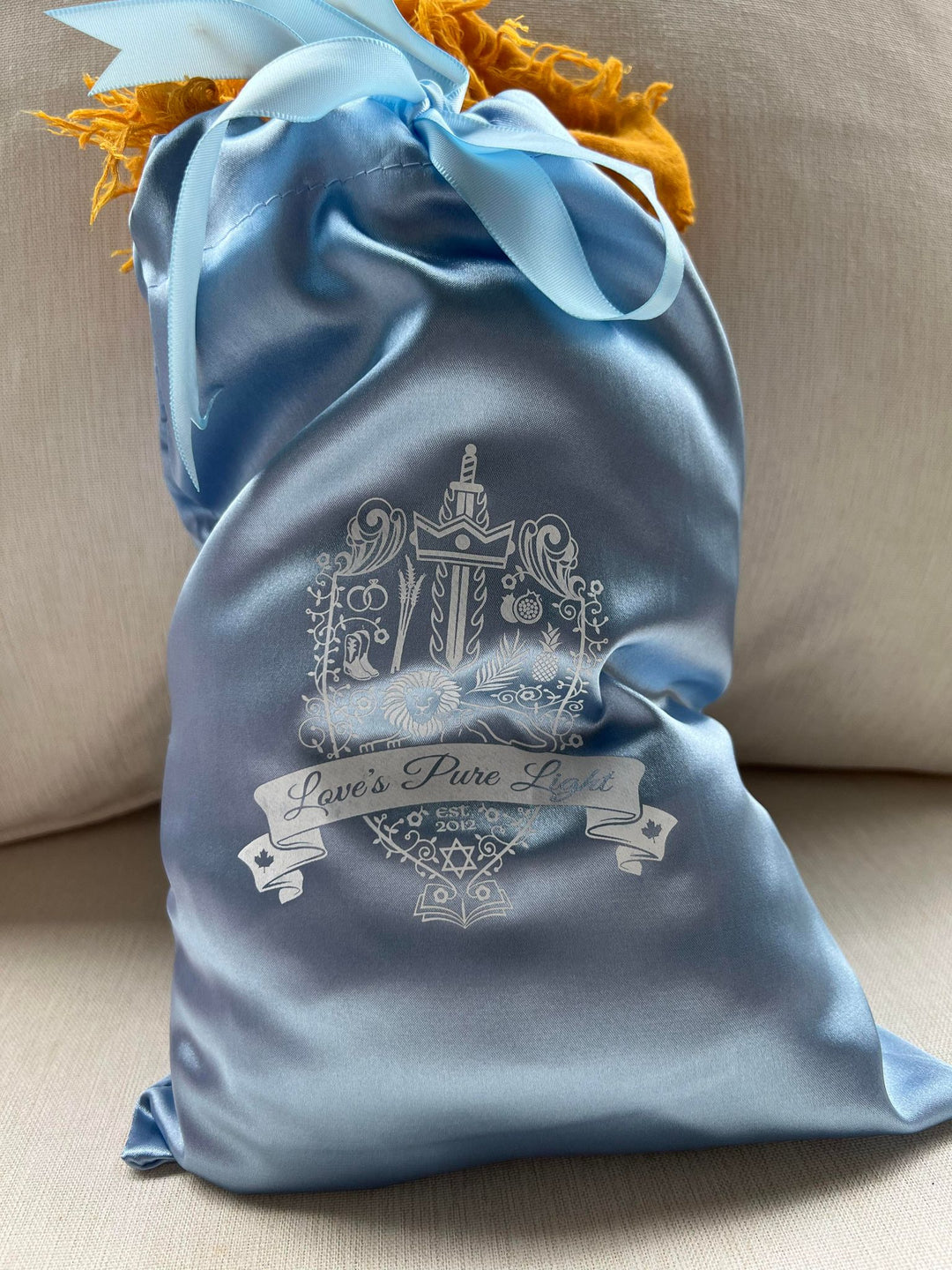 Soft Blue Luxury Silk Storage Pouch with Deep Pockets for Promise Card
