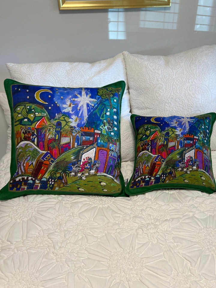 D-480 CATCH THE INEXPRESSIBLE JOY OF CHRISTMAS - Small Luxury Hand Painted Linen Sham,  16" x 16"