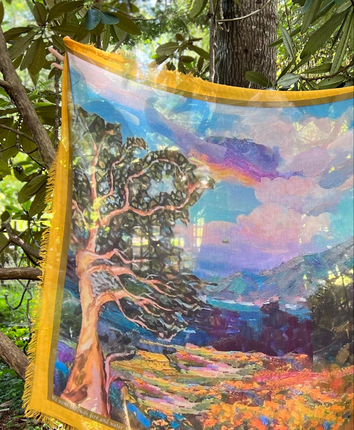 D-388 ARBUTUS TREE . FIRE. WATER. ABUNDANCE. THE COLOR OF HARVEST.