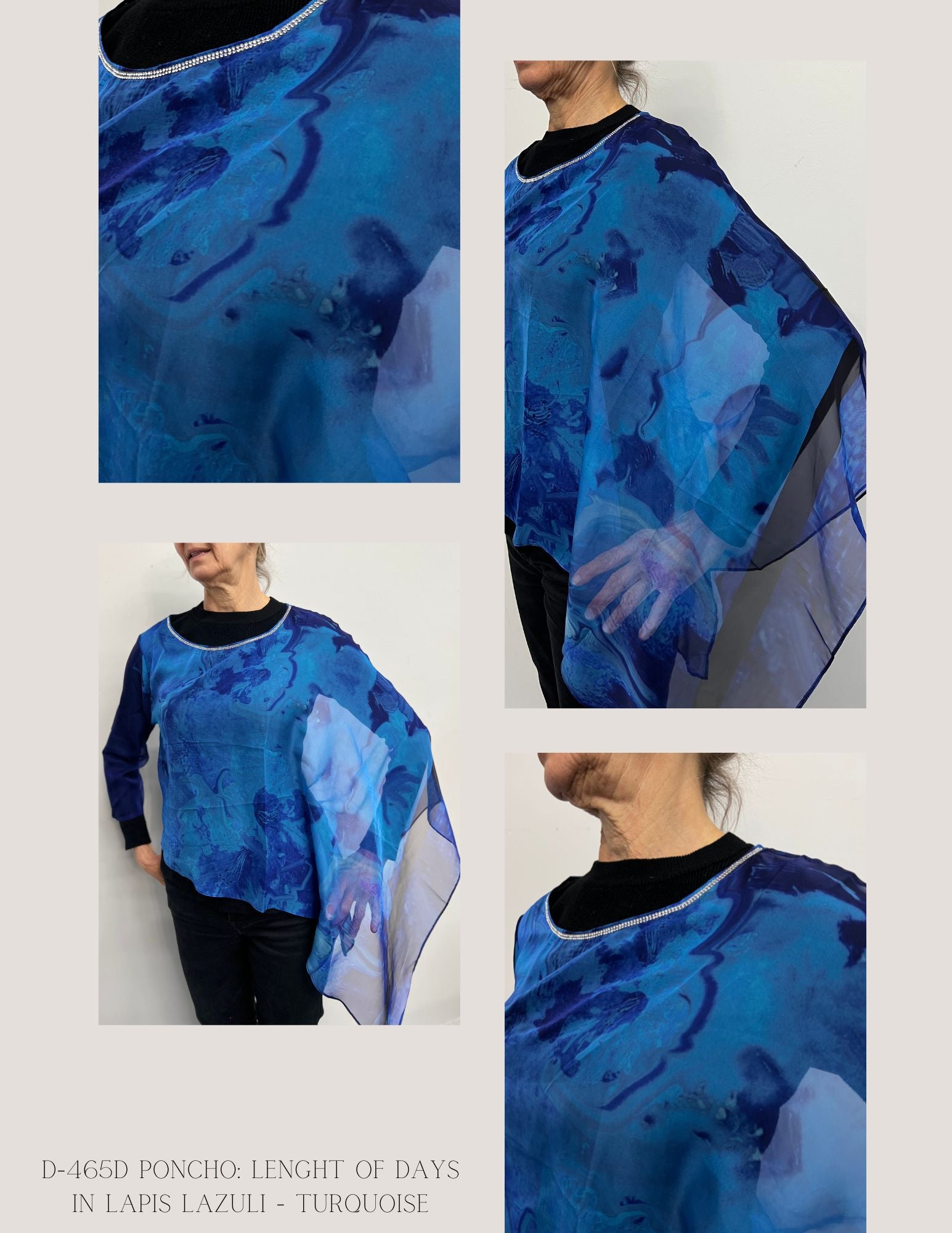 D-465D PONCHO - LENGHTH OF DAYS IN LAPIZ LAZULI - TURQUOISE – Love's