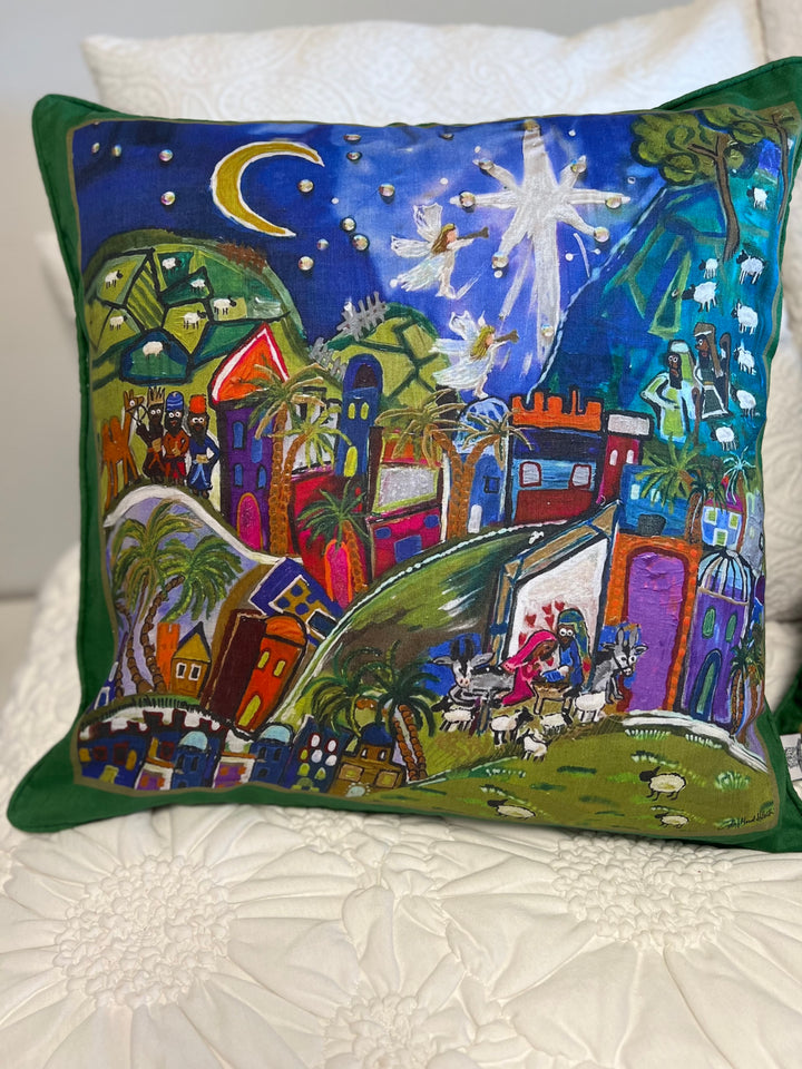 D-480 CATCH THE INEXPRESSIBLE JOY OF CHRISTMAS - Large Luxury Hand Painted Organic Linen Sham, 22" x 22"