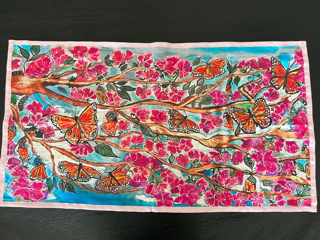 D-407LTT EMERGE BUTTERFLY ARMY ORGANIC LINEN TEA TOWEL