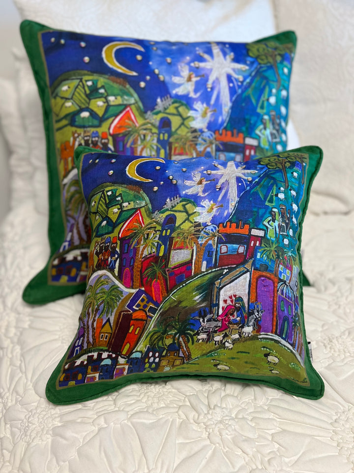 D-480 CATCH THE INEXPRESSIBLE JOY OF CHRISTMAS - Large Luxury Hand Painted Organic Linen Sham, 22" x 22"