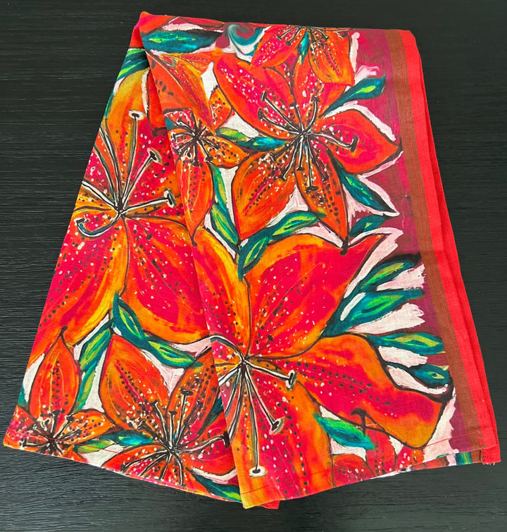 D-448LTT SASKATCHEWAN FIRE LILY  ORGANIC LINEN TEA TOWEL