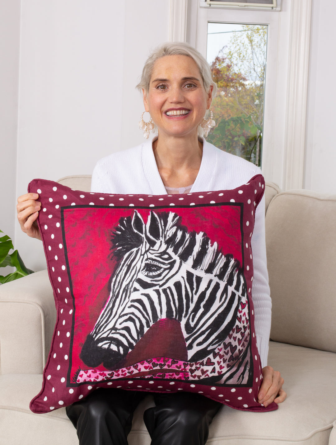 D-184 HEALING STRIPES - RED ZEBRA - Small Luxury Organic Linen Sham, 16" x 16"