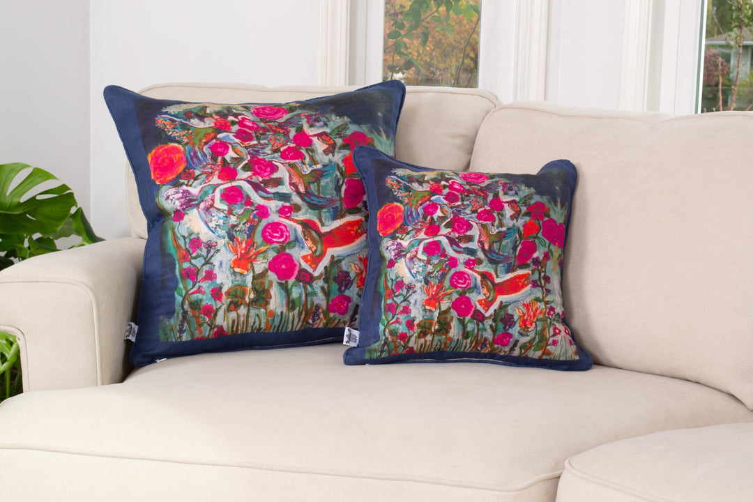 D-112B LOVE'S EYE IS ON THE SPARROW - HUMMINGBIRD - Large Luxury Organic Linen Sham, 22" x 22"