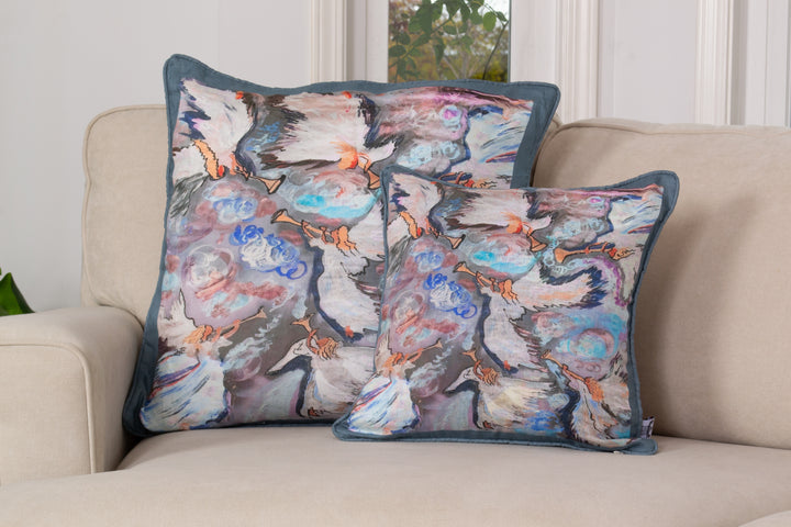 D-353 SEVEN ANGELS WITH SEVEN TRUMPETS- Large Luxury Hand Painted Organic Linen Sham 22" x 22"