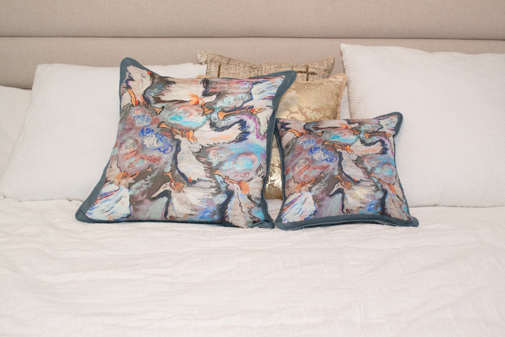 D-353 SEVEN ANGELS WITH SEVEN TRUMPETS- Large Luxury Hand Painted Organic Linen Sham 22" x 22"