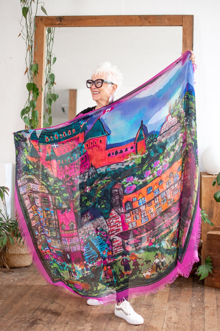 D-169B A SCARF FOR QUEBEC CITY : ENTER THE GATES OF LOVE IN PINK