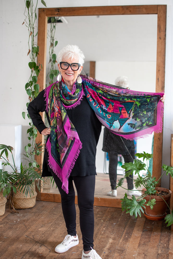 D-169B A SCARF FOR QUEBEC CITY : ENTER THE GATES OF LOVE IN PINK