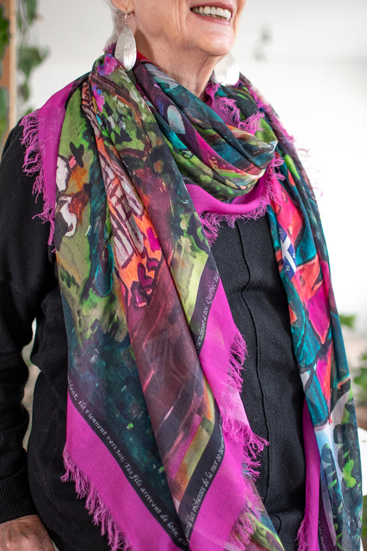 D-169B A SCARF FOR QUEBEC CITY : ENTER THE GATES OF LOVE IN PINK