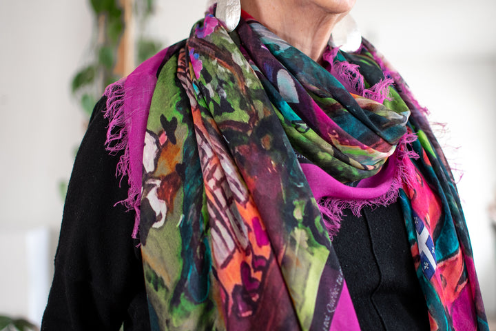 D-169B A SCARF FOR QUEBEC CITY : ENTER THE GATES OF LOVE IN PINK