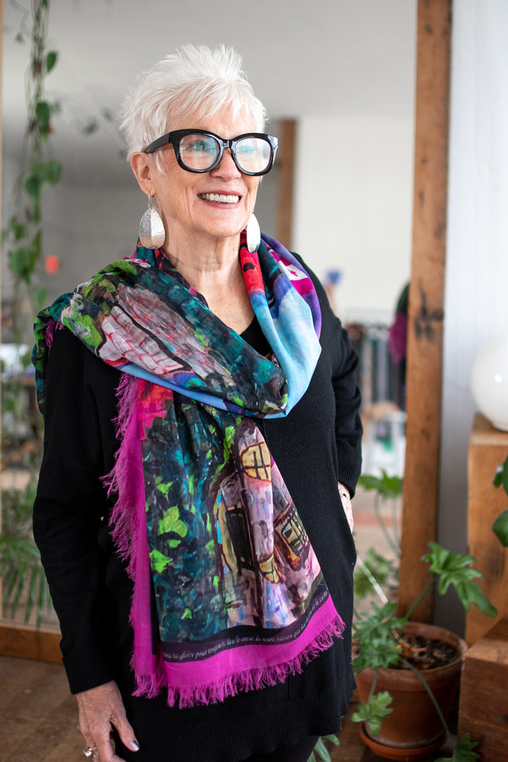 D-169B A SCARF FOR QUEBEC CITY : ENTER THE GATES OF LOVE IN PINK
