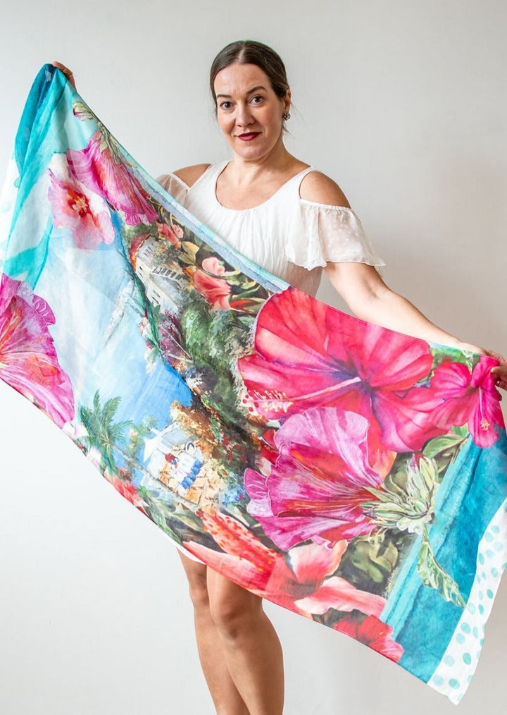 D-405SL IN PARADISE WITH YOU - SILK LINEN SCARF