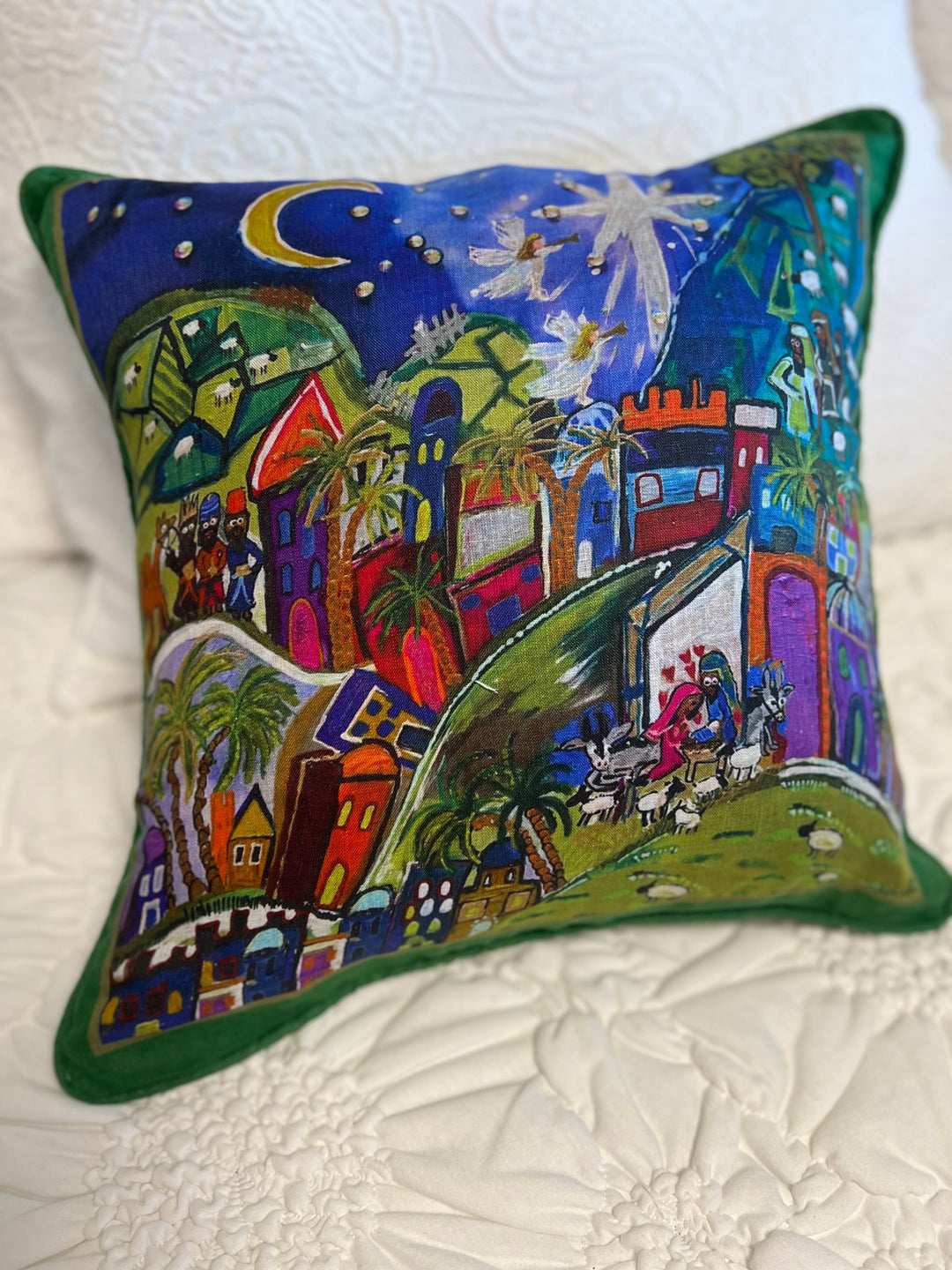 D-480 CATCH THE INEXPRESSIBLE JOY OF CHRISTMAS - Small Luxury Hand Painted Linen Sham,  16" x 16"