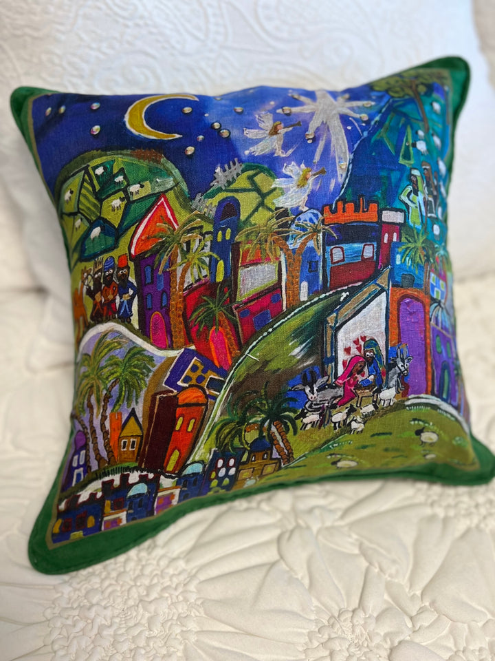 D-480 CATCH THE INEXPRESSIBLE JOY OF CHRISTMAS - Small Luxury Hand Painted Linen Sham,  16" x 16"