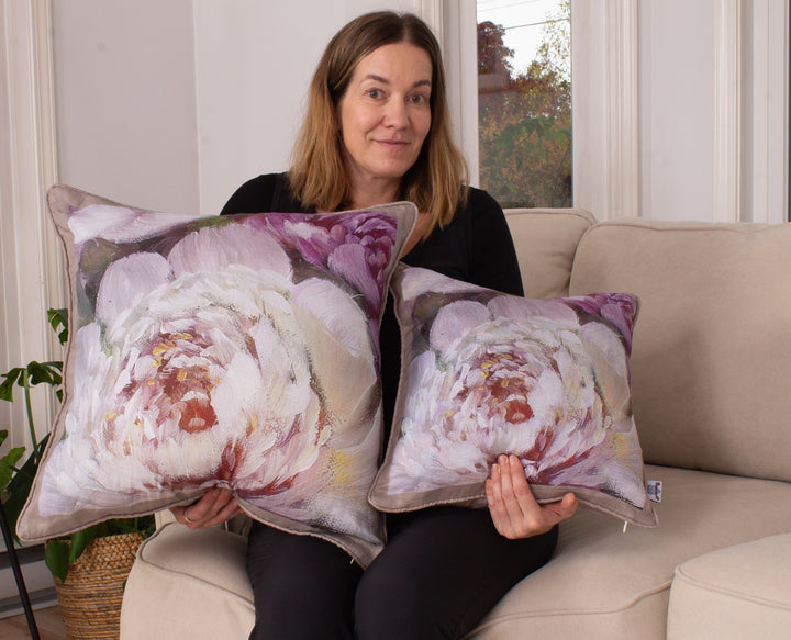 D-454 PLUNGE INTO A PEONY PILLOW - Large Luxury Organic Linen Sham, 22" x 22"