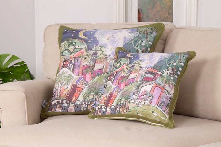 D-481 CATCH THE INEXPRESSIBLE JOY OF CHRISTMAS - Large Hand Painted Luxury Organic Linen Sham, 22" x 22"