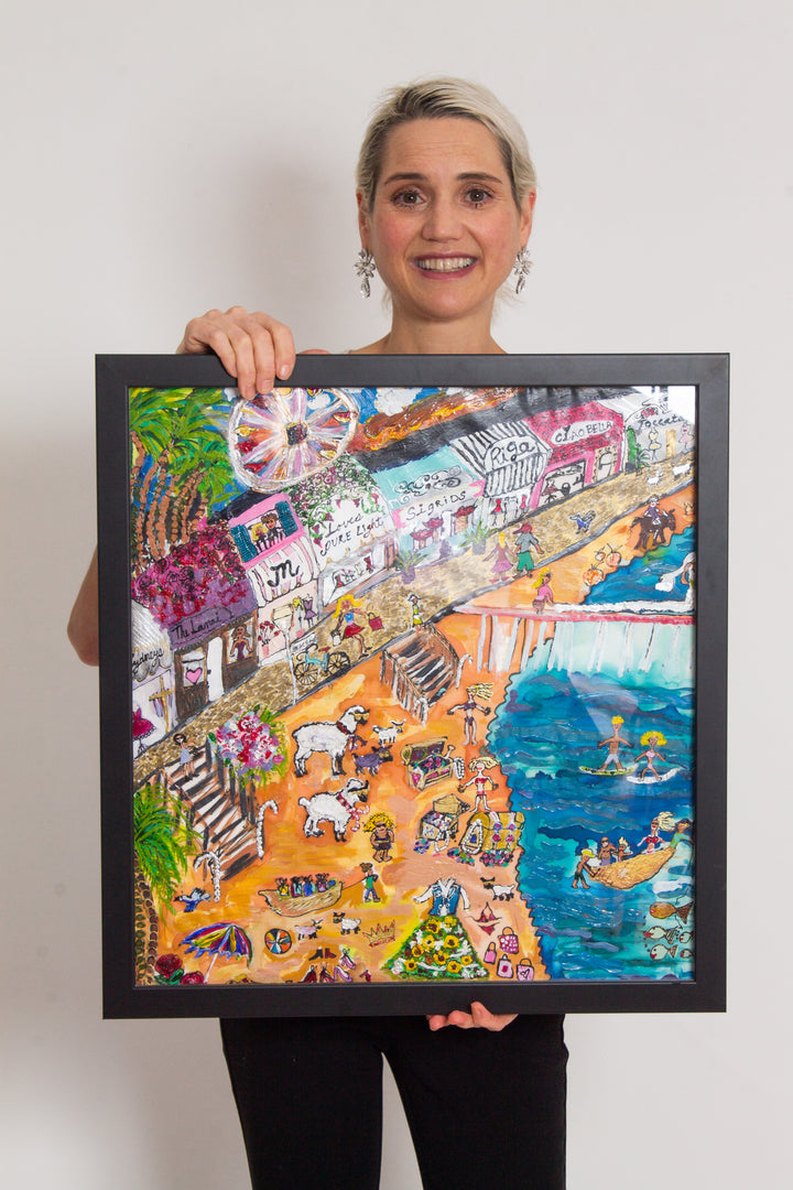 D-340    AN ORIGINAL SILK PAINTING by CYDNEY           THE RHYTHM OF THE BEACH
