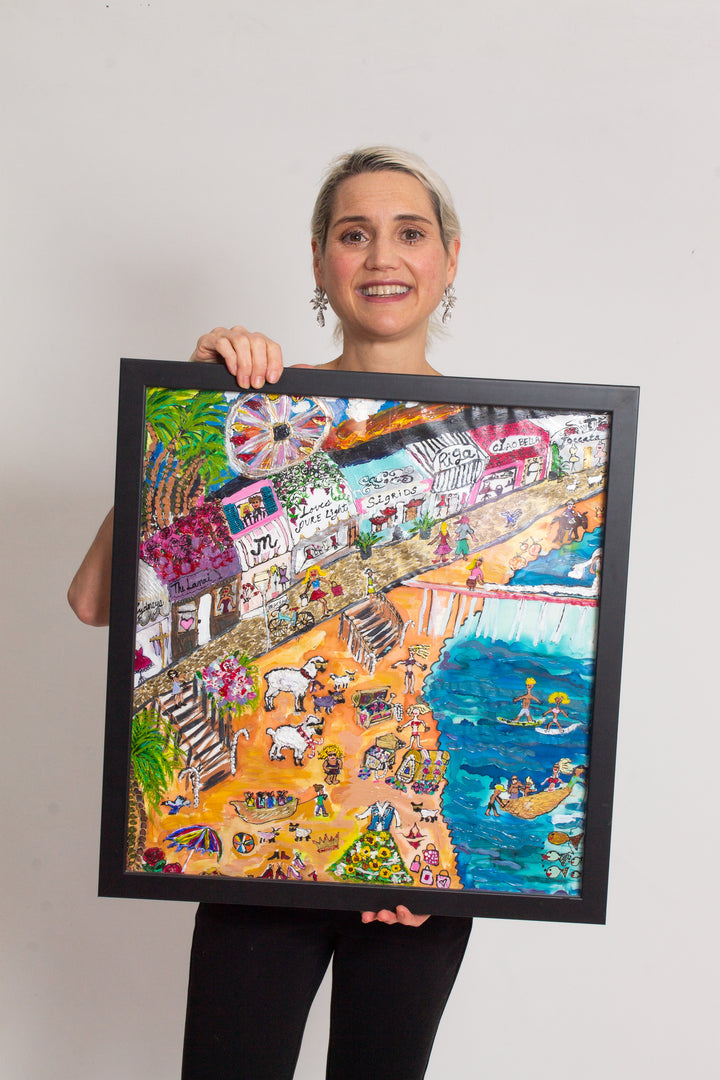 D-340    AN ORIGINAL SILK PAINTING by CYDNEY           THE RHYTHM OF THE BEACH
