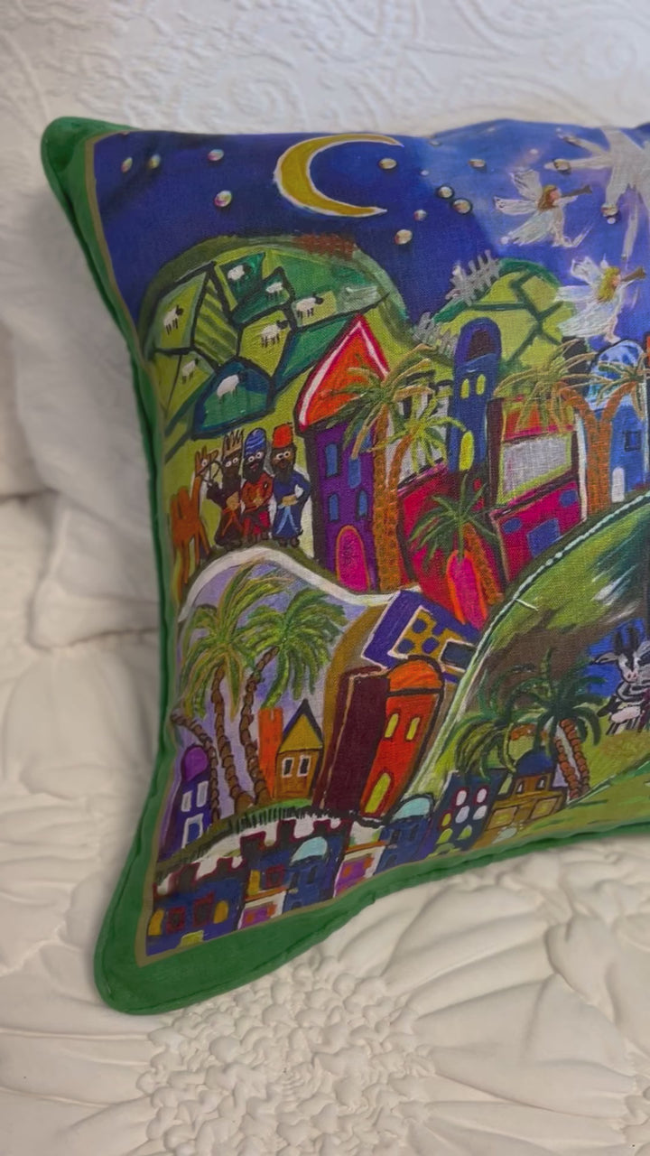 D-480 CATCH THE INEXPRESSIBLE JOY OF CHRISTMAS - Small Luxury Hand Painted Linen Sham,  16" x 16"