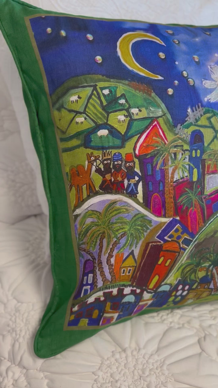 D-480 CATCH THE INEXPRESSIBLE JOY OF CHRISTMAS - Large Luxury Hand Painted Organic Linen Sham, 22" x 22"