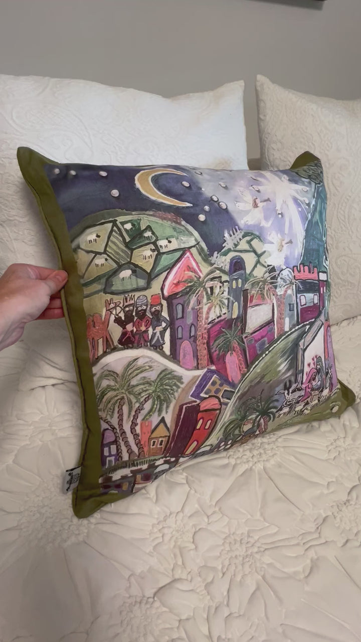 D-481 CATCH THE INEXPRESSIBLE JOY OF CHRISTMAS - Large Hand Painted Luxury Organic Linen Sham, 22" x 22"