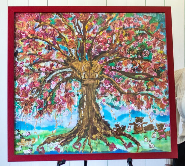 D-17  AN ORIGINAL SILK PAINTING by CYDNEY   OIL FLOW - GLORIOUS MAPLE TREE