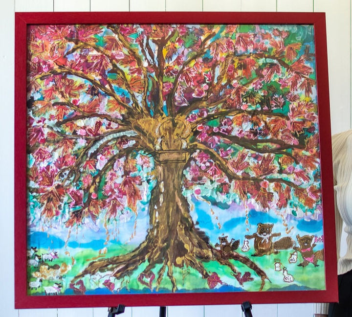 D-17  AN ORIGINAL SILK PAINTING by CYDNEY   OIL FLOW - GLORIOUS MAPLE TREE