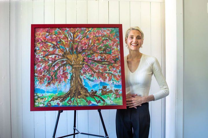 D-17  AN ORIGINAL SILK PAINTING by CYDNEY   OIL FLOW - GLORIOUS MAPLE TREE
