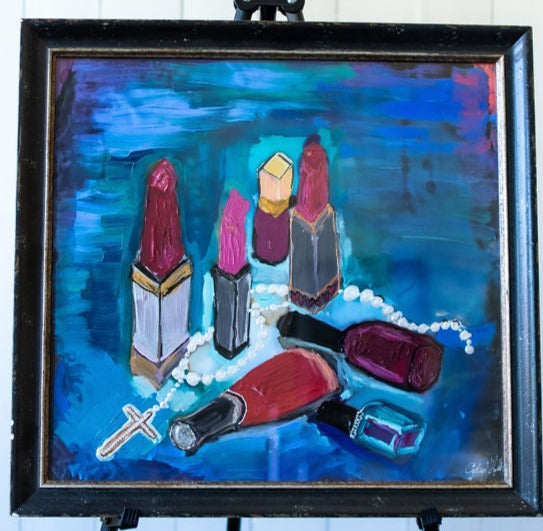 D-154   AN ORIGINAL SILK PAINTING by CYDNEY    LIPS: BORN AND ANNOINTED WITH GRACE