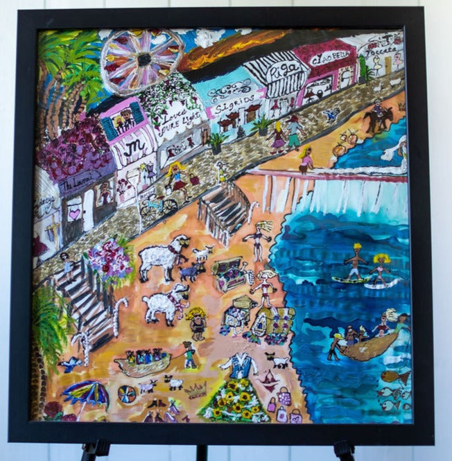 D-340    AN ORIGINAL SILK PAINTING by CYDNEY           THE RHYTHM OF THE BEACH