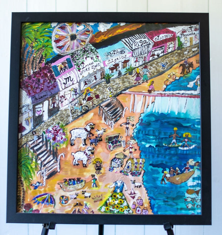 D-340    AN ORIGINAL SILK PAINTING by CYDNEY           THE RHYTHM OF THE BEACH