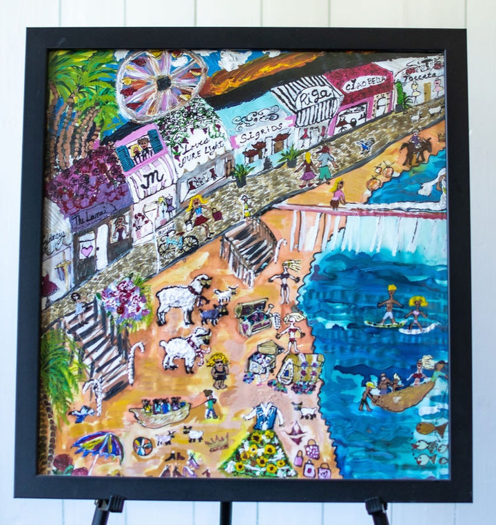 D-340    AN ORIGINAL SILK PAINTING by CYDNEY           THE RHYTHM OF THE BEACH