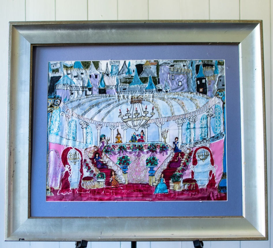 D-218  AN ORIGINAL SILK PAINTING by CYDNEY - THE ESTHER SCARF- A LITTLE MORE GREY POUPON - PREPARE FOR THE PALACE