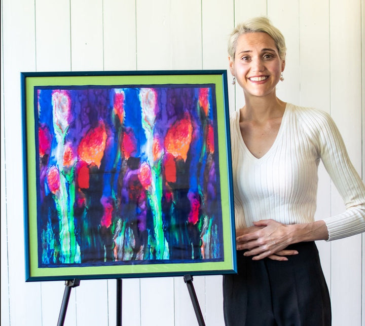 D-20  AN ORIGINAL SILK PAITING by CYDNEY - BURST TO BLOOM