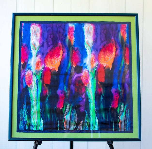 D-20  AN ORIGINAL SILK PAITING by CYDNEY - BURST TO BLOOM