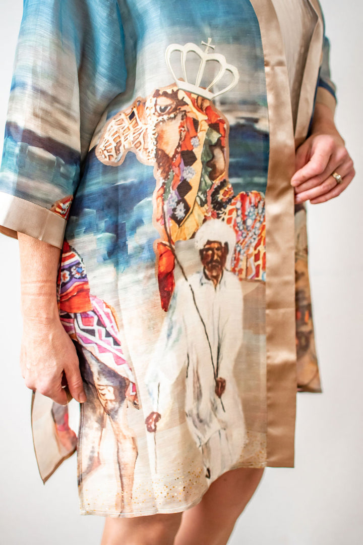 D-408K SILK SINEN KIMONO - BEHOLD THE CAMELS ARE HERE