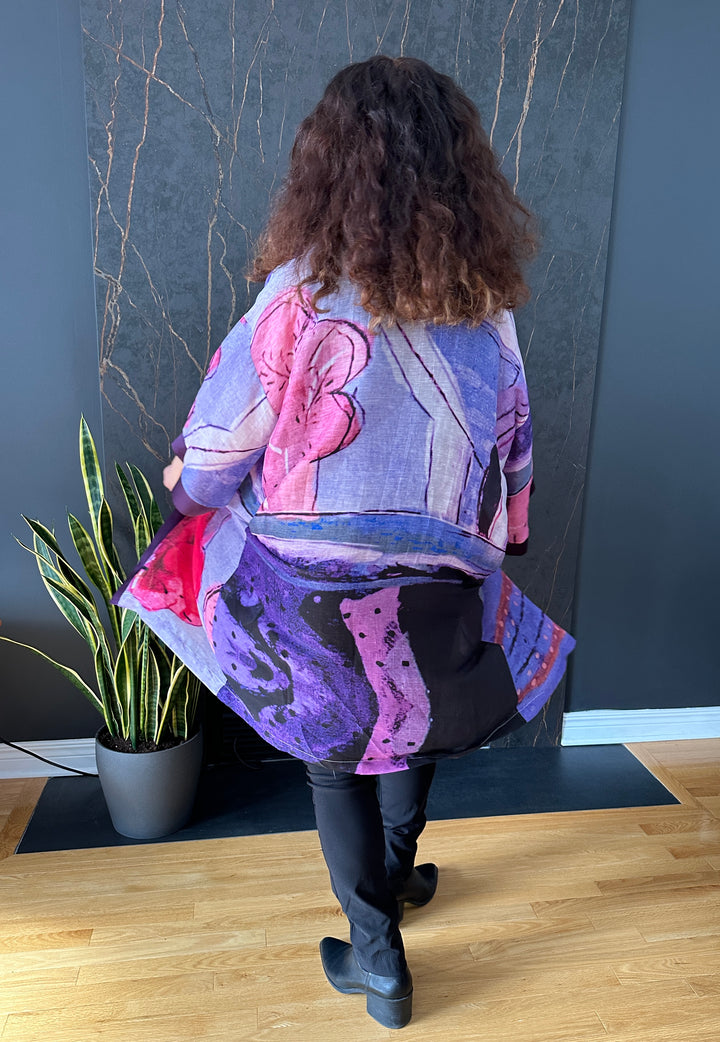 D-489A KIMONO - LET RIGHTEOUSNESS AND PRAISE SPRING UP - WITH EGGPLANT PURPLE SILK TRIM