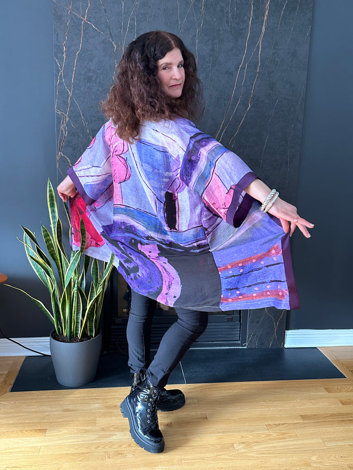 D-489A KIMONO - LET RIGHTEOUSNESS AND PRAISE SPRING UP - WITH EGGPLANT PURPLE SILK TRIM