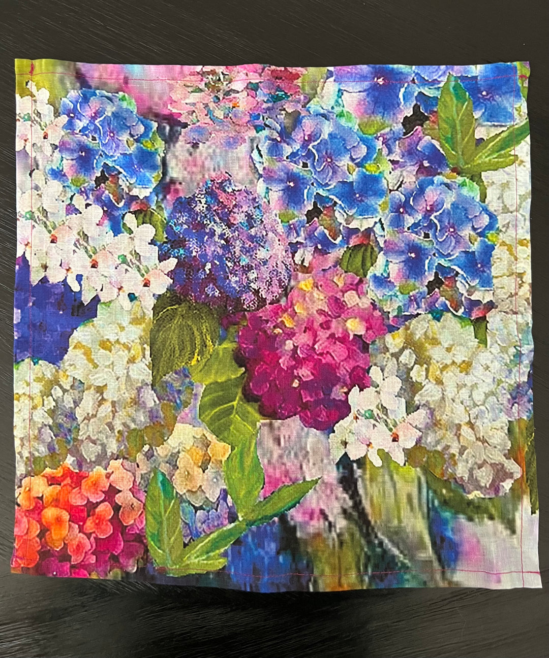 D-211 THE BLUE HYDRANGEA JOY BOMB -  Organic Linen Napkin 16" x 16"