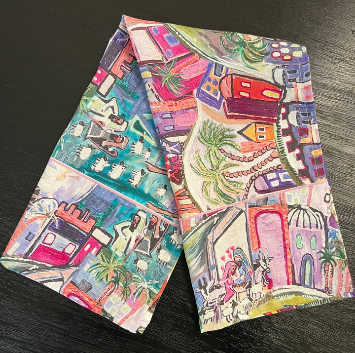 D-605LTT PINK BETHLEHEM PEACE ON EARTH- CATCH THE INEXPRESSIBLE JOY OF CHRISTMAS! ORGANIC LINEN TEA TOWEL