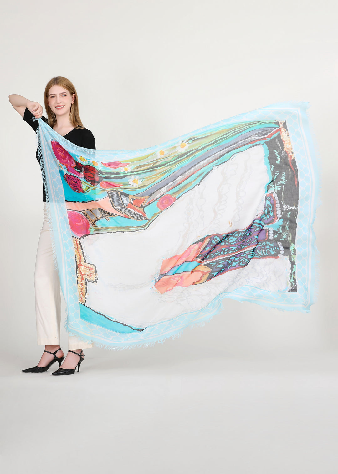D-565 THE DEBORAH SCARF- NEW SWORD AND DIAMONDS ON THE SOLES OF HER SHOES