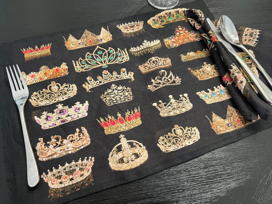 D-705LINEN CROWNED PLACESETTING* SETS OF 4* DOUBLE SIDED *ORGANIC LINEN - Placemat 12" x 18"