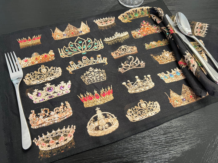 D-705LINEN CROWNED PLACESETTING* SETS OF 4* DOUBLE SIDED *ORGANIC LINEN - Placemat 12" x 18"