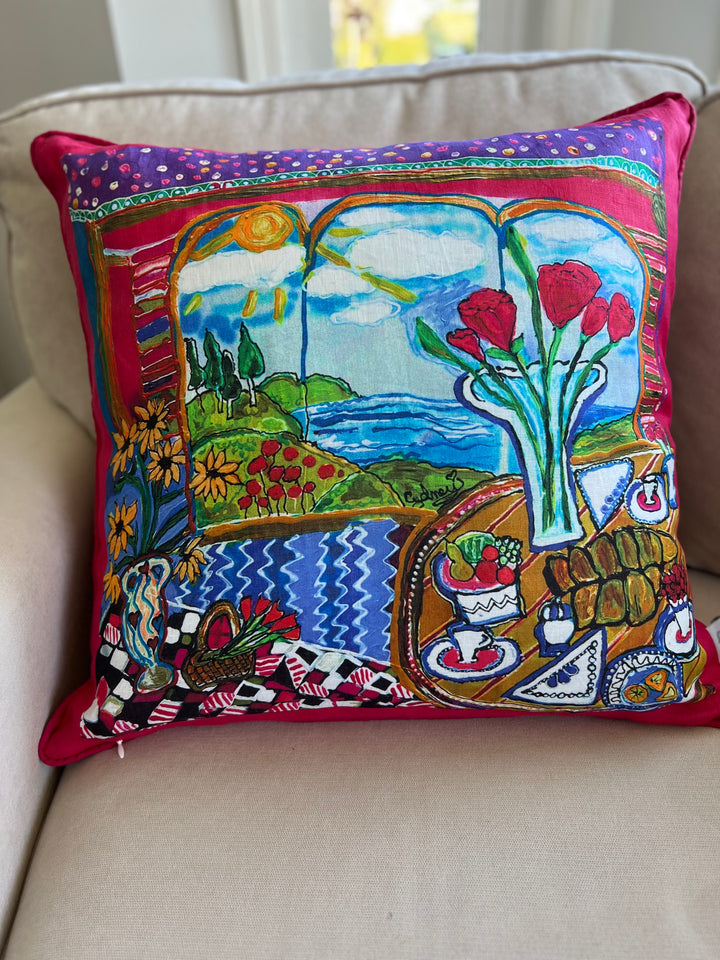 D-597 COME TO THE TABLE BRIGHT Small Luxury Organic Linen Sham, 16" x 16"