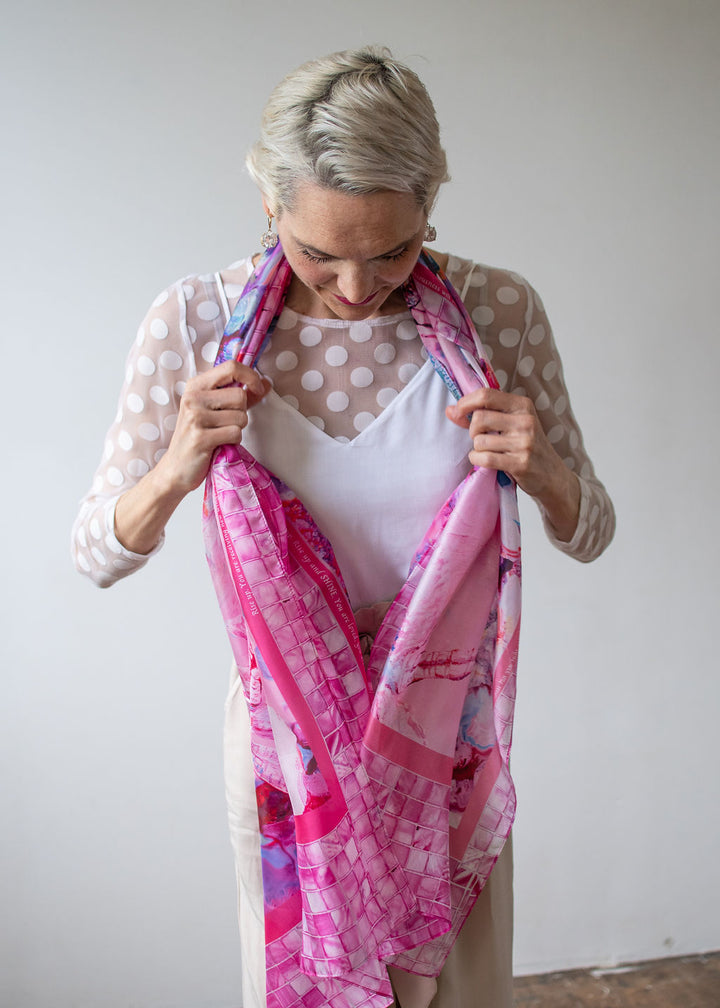 D-542S  NEW LIFE AGAIN: YOU ARE HEALED. THE PINK DRAGONFLY SCARF