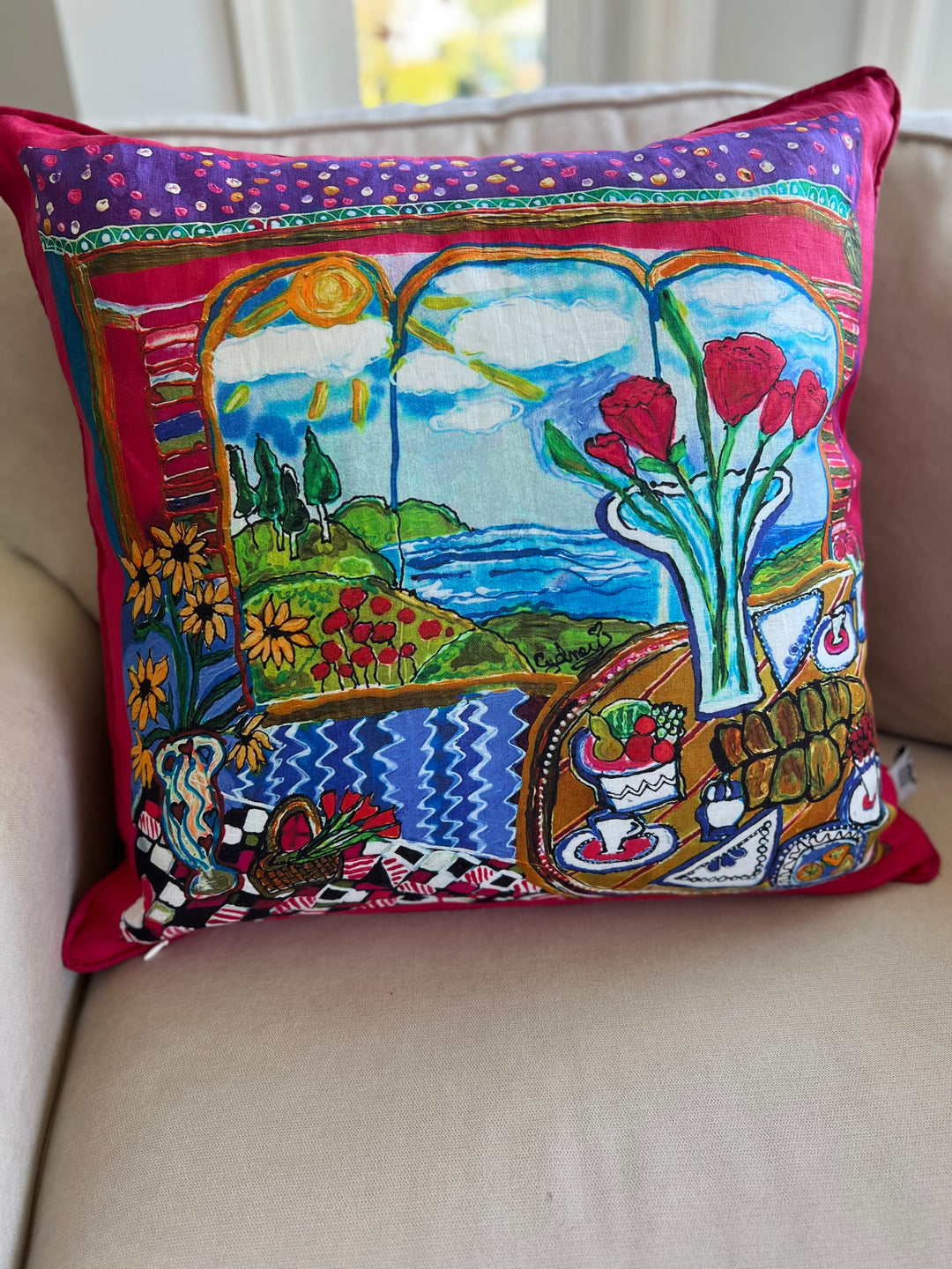 D-597 COME TO THE TABLE BRIGHT Small Luxury Organic Linen Sham, 16" x 16"