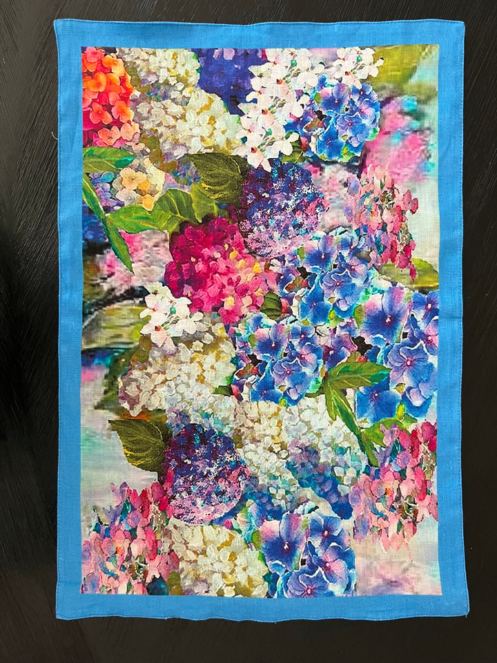 D-560 THE BLUE HYDRANGEAS JOY BOMB * DOUBLE SIDED *ORGANIC LINEN - Placemat 12" x 18"
