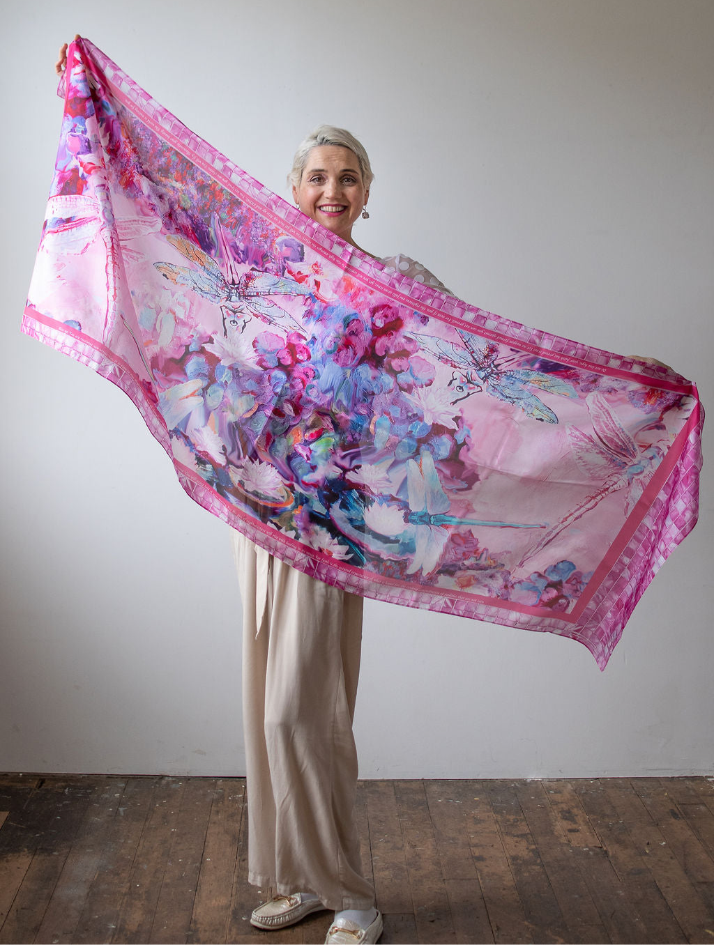 D-542S  NEW LIFE AGAIN: YOU ARE HEALED. THE PINK DRAGONFLY SCARF